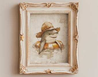 Stampa artistica di uno squalo stravagante / Decorazione rustica per la cameretta dei bambini (download digitale)