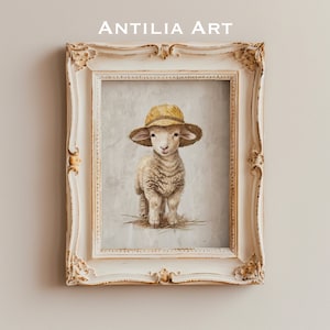 Little lamb | vintage sheep portrait painting | rustic wall art | sheep lover gift | farm animal print | nursery decor | Antilia Art | 99