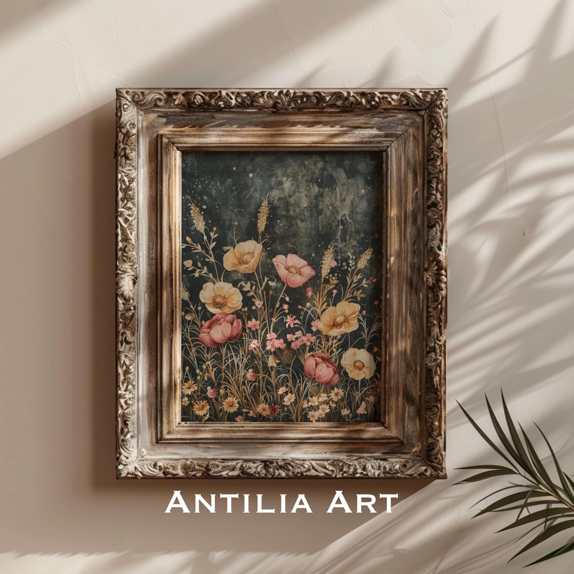 Vintage Moody Dark Flower Print | Floral Still Life Oil Painting ...