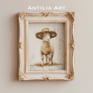 Sheep | vintage little lamb portrait painting | rustic wall art | sheep lover gift | farm animal print | nursery decor | Antilia Art | 98