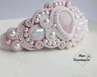 Pink White Soutache Hair Clip Pin Handmade Barrette Gift for Her Soutache Jewelry Statement Earrings Christmas gift for women