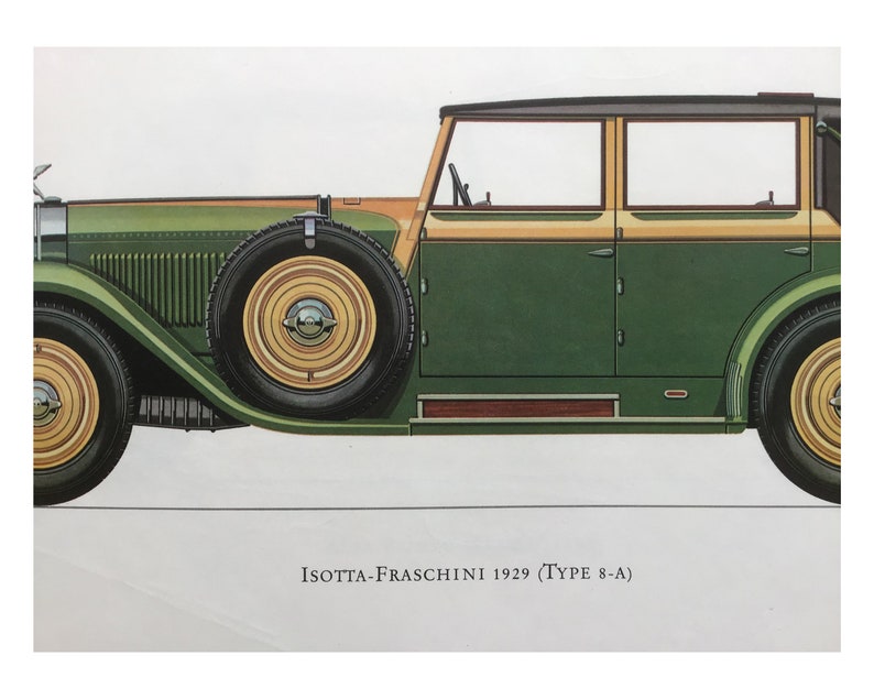 Isotta Poster size Large Print 16x12\u201d Fraschini 1929 Original Old Print Original Vintage Print 1964 Vintage Car Print Classic Cars