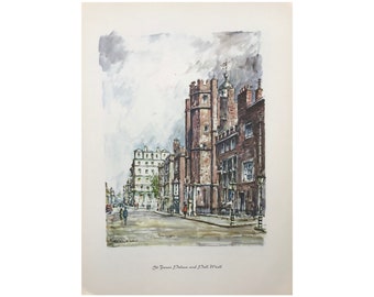 Vintage Print, 1960, St James Palace & Pall Mall  , Large Print (16.5x11) Old Print, London Print, Antique Print, Architectural Print