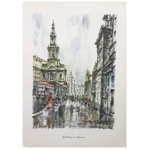 Vintage Print, 1960, St Mary Le Strand   , Large Print (16.5x11) Old Print, London Print, Antique Print, Architectural Print