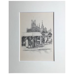1912 Cambridge Print, Market Day Cambridge, Old Print, Antique Print, Vintage Print, Original Print, Old Sketch, Vintage Sketch, Old Art