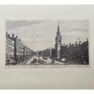 impression vintage de Londres, 1975 (40x30 cm) Londres au 18ème siècle, St Mary Le Bow, gravures anciennes, estampes anciennes, estampes vintage, impression originale