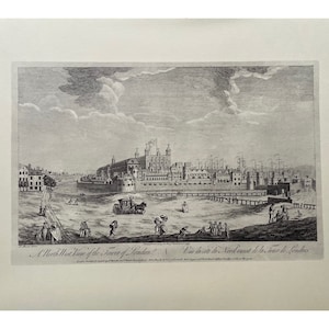 impression vintage de Londres, 1975 (40x30 cm) Londres au 18ème siècle, tour de Londres, gravures anciennes, estampes anciennes, estampes vintage, impression originale