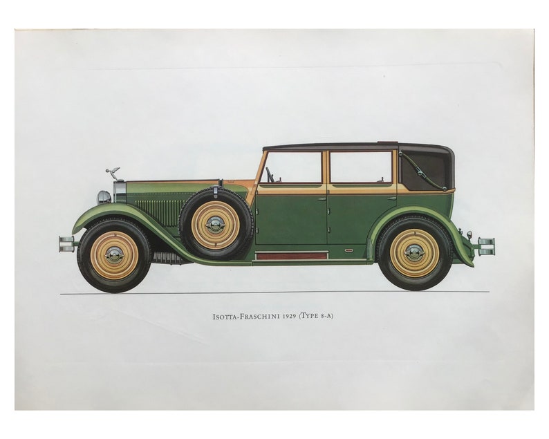 Isotta Poster size Large Print 16x12\u201d Fraschini 1929 Original Old Print Original Vintage Print 1964 Vintage Car Print Classic Cars
