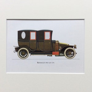 Vintage Car Print, Renault , Car Print, Classic car, Lithograph, Vintage Print 1960, Antique Car Print , Mounted Print
