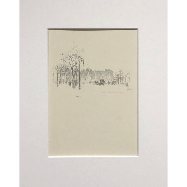 1912 Antique Print, Buckingham Palace, Londres, Antique Sketch, City Scape, Architecture, Wall Art, Lithographie