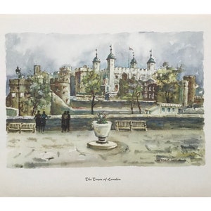 Tirage vintage, 1960, Tour de Londres, Grand tirage (16.5x11) Tirage ancien, Imprimé de Londres, Gravure ancienne, Impression architecturale