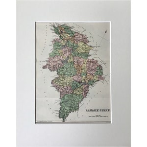 1882 Antique Map, Écosse, Lanarkshire, Imprimé en 1882, Antique Print, Grand Caractère, Imprimé Monté, Imprimé Original, Carte,