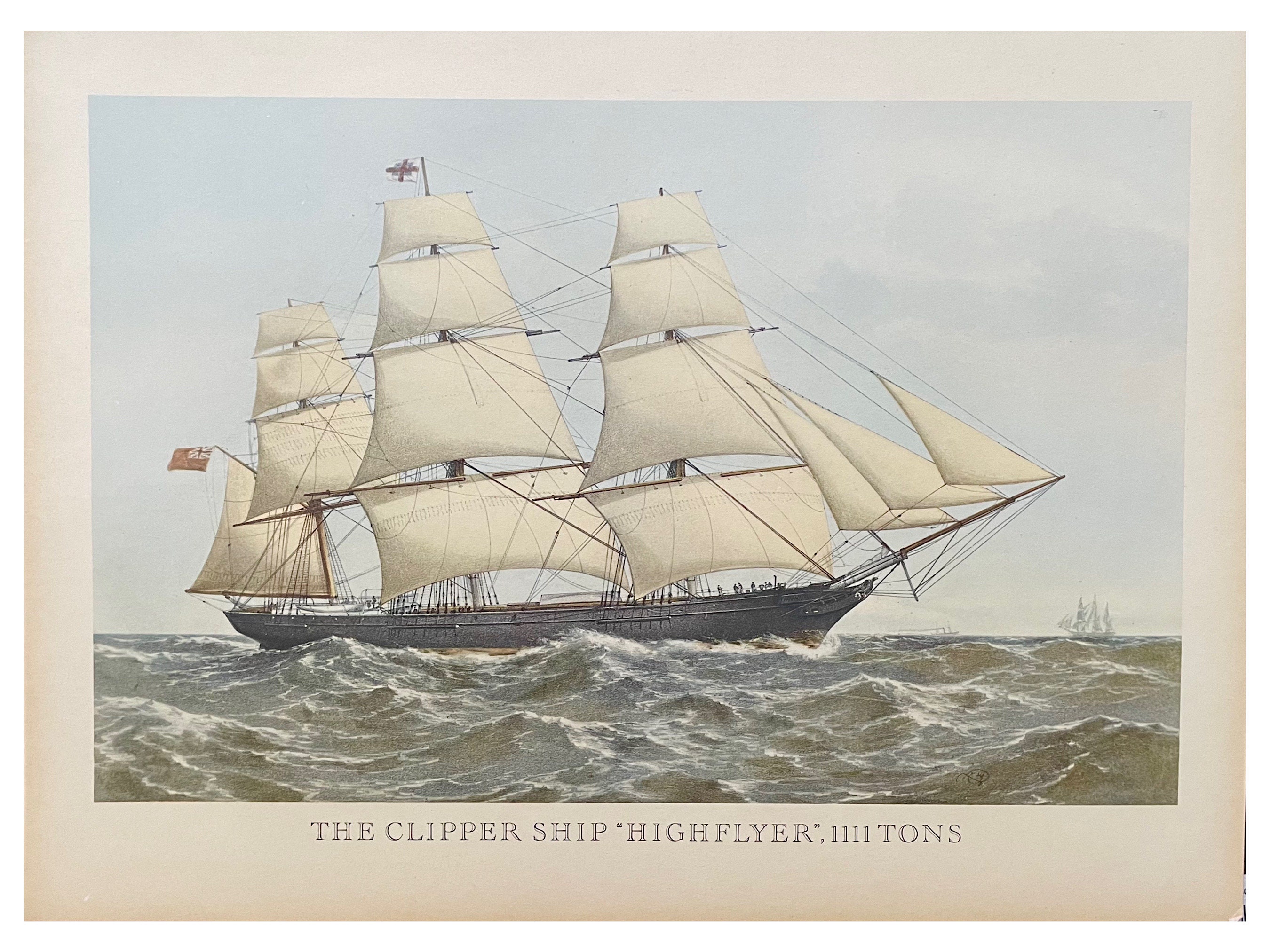 帆船絵画プリント 帆船のプリント、1958年、クリッパー船、ハイフライヤー、古いプリント