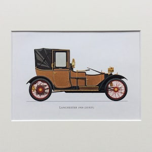 Vintage Car Print, Lanchester,Car Print, Classic car, Lithograph, Vintage Print 1960, Antique Car Print , Mounted Print