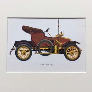 Vintage Car Print, Renault , Car Print, Classic car, Lithograph, Vintage Print 1960, Antique Car Print , Mounted Print