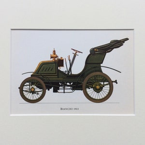 Vintage Car Print, Bianchi, Car Print, Classic car, Lithograph, Vintage Print 1960, Antique Car Print , Mounted Print