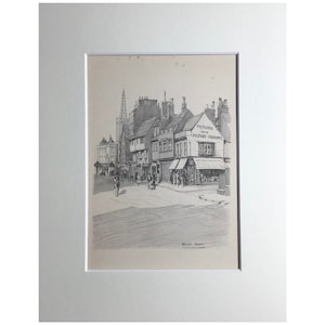 1912 Cambridge Print,Bridge Street, Old Print, Vintage Print, Old Print, Prints, Mounted Prints, Wall Art, Kitchen Décor, Architectural