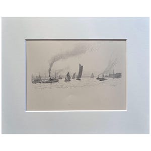 Impression ancienne de 1910, Blackwall Beach, Londres, esquisse ancienne, paysage urbain, architecture, art mural, lithographie, art de Londres