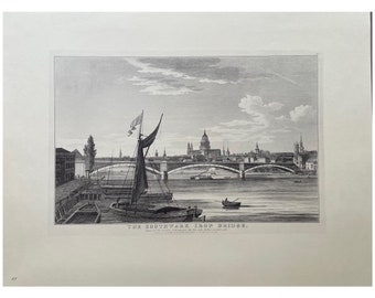 Vintage London Print, 1975, (40x30cm) London In The 18th C, Southwark Bridge, Old Prints, Antique Prints, Vintage Prints, Original Prints,