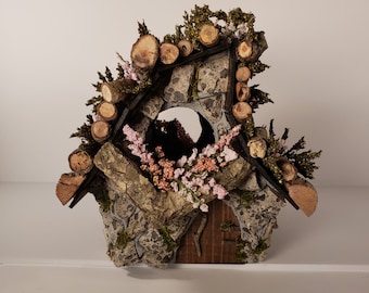 Maison de fée de pierre, art de jardin de pierre, maison de pixie de pierre, décor de patio, décor de maison