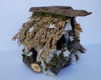 Quartz House, Stone Fairy House, Stone Garden Art, Stone Pixie House, Patio Decor, Home Decor