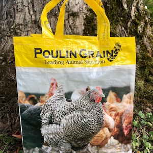 Repurposed/upcycled chicken/goat/horse feed tote bags