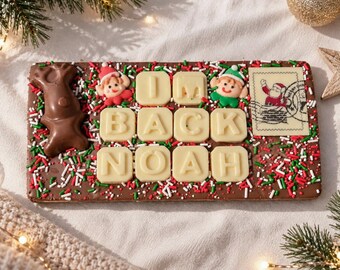 Elf I'm back personalised chocolate bar