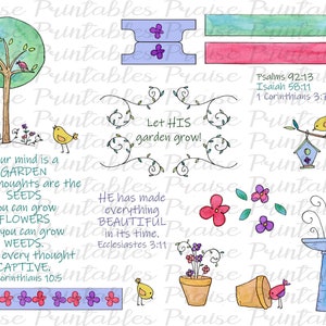 Kit de diario bíblico Sweet Birds, imprimible, rastreable, tarjeta dex, pegatina de fe, elogios imprimibles