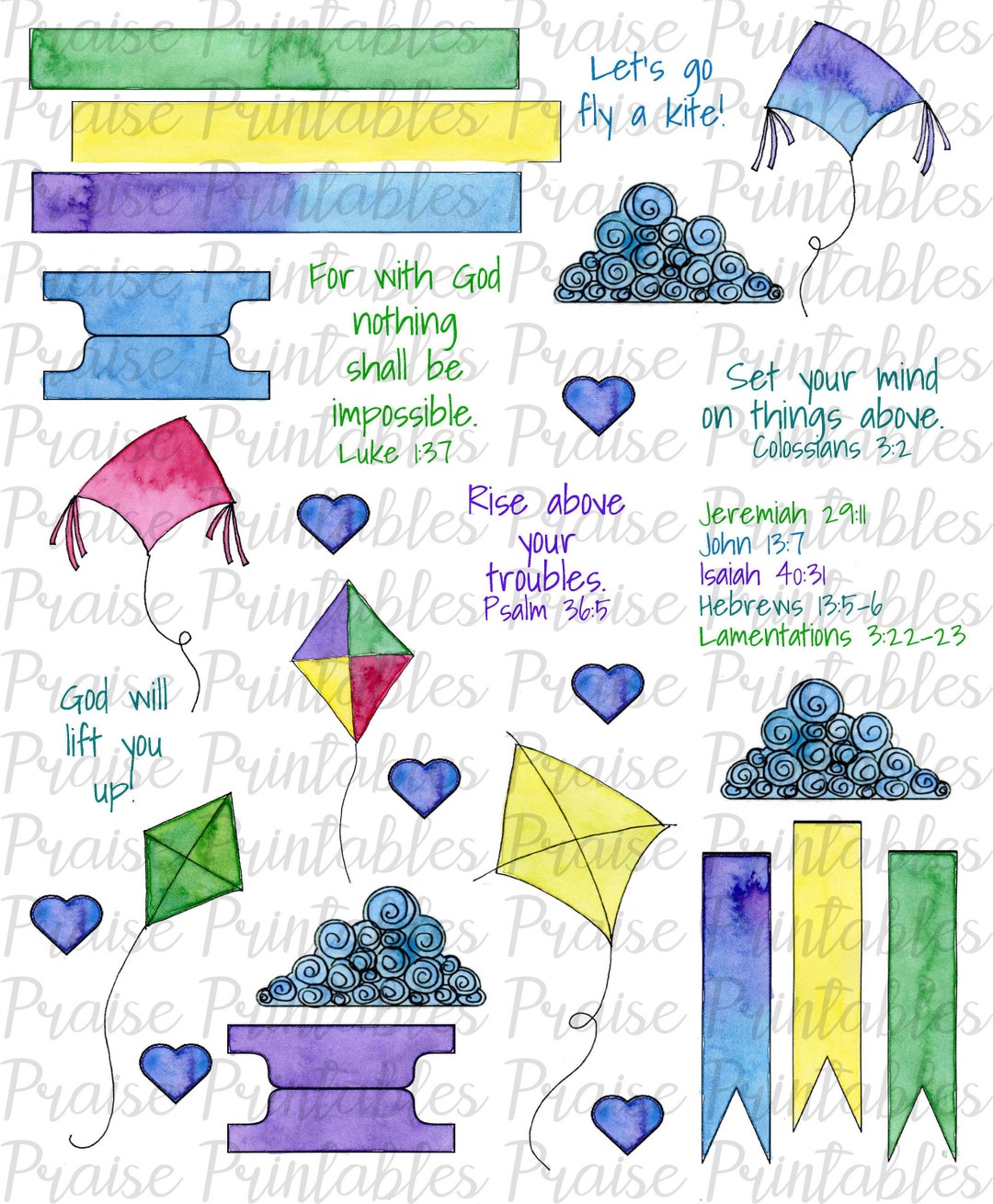 Kites, Bible Journaling Kit, Printable, Traceable, Faith Sticker, Dex