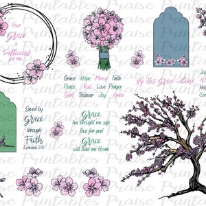 Cherry Blossom Bible journaling, printable, traceable, sticker, faithdex, praiseprintables