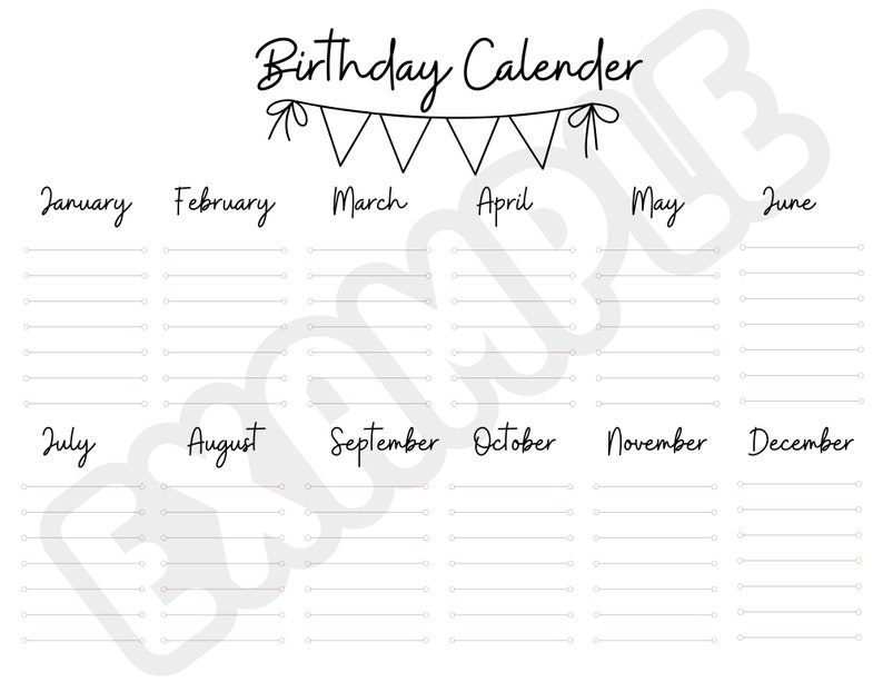 Printable Birthday Calendar - Etsy