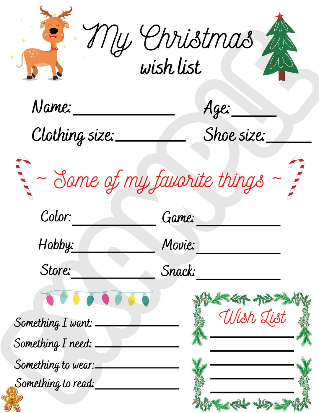 Digital/printable Christmas Wish List Etsy