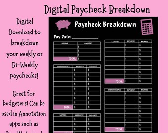 Digital Paycheck Breakdown, Digital Savings Tracker