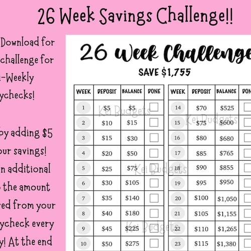 26 Week Savings Challenge Savings Tracker Dave Ramsey Etsy