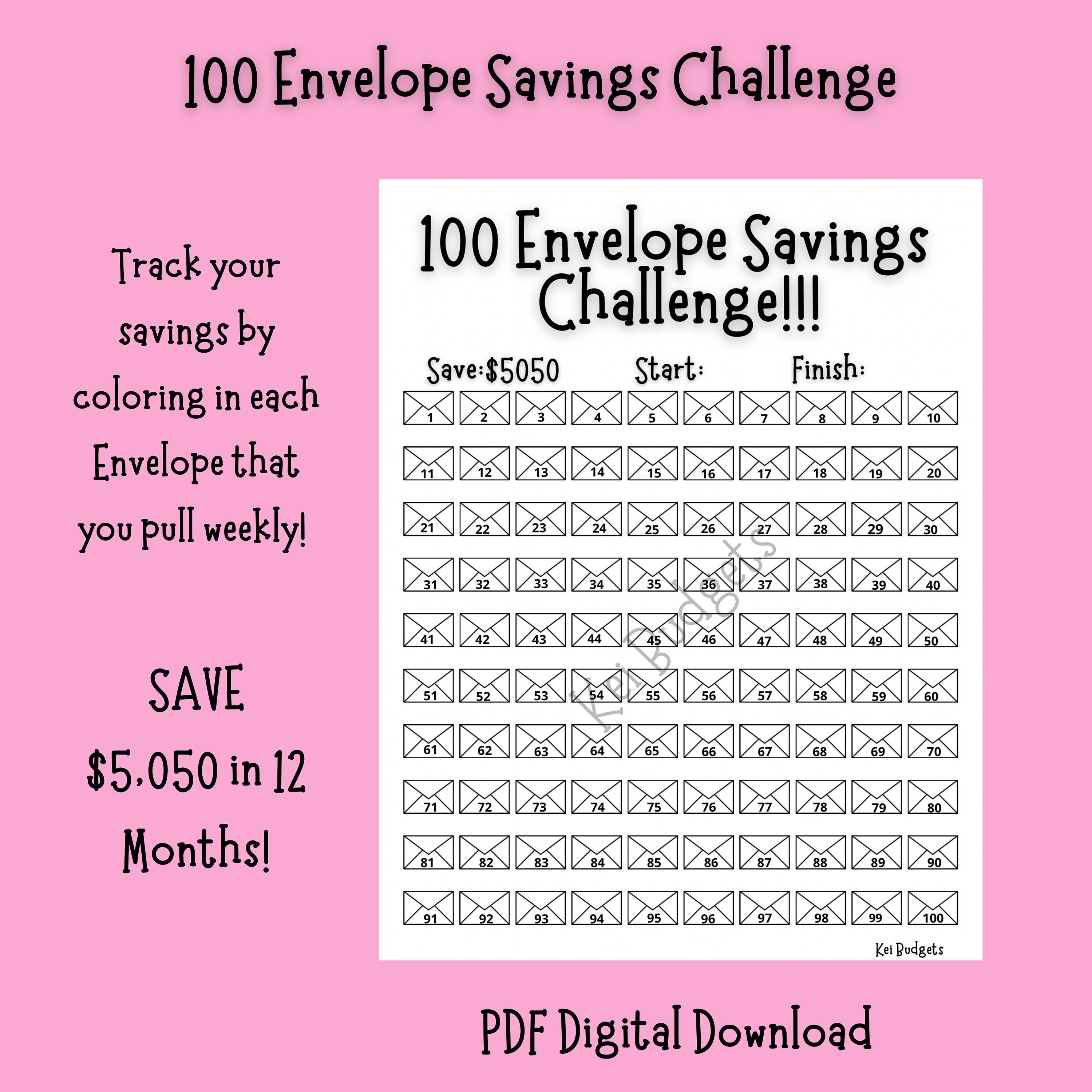 100 envelope challenge money savings challenge emergency etsy