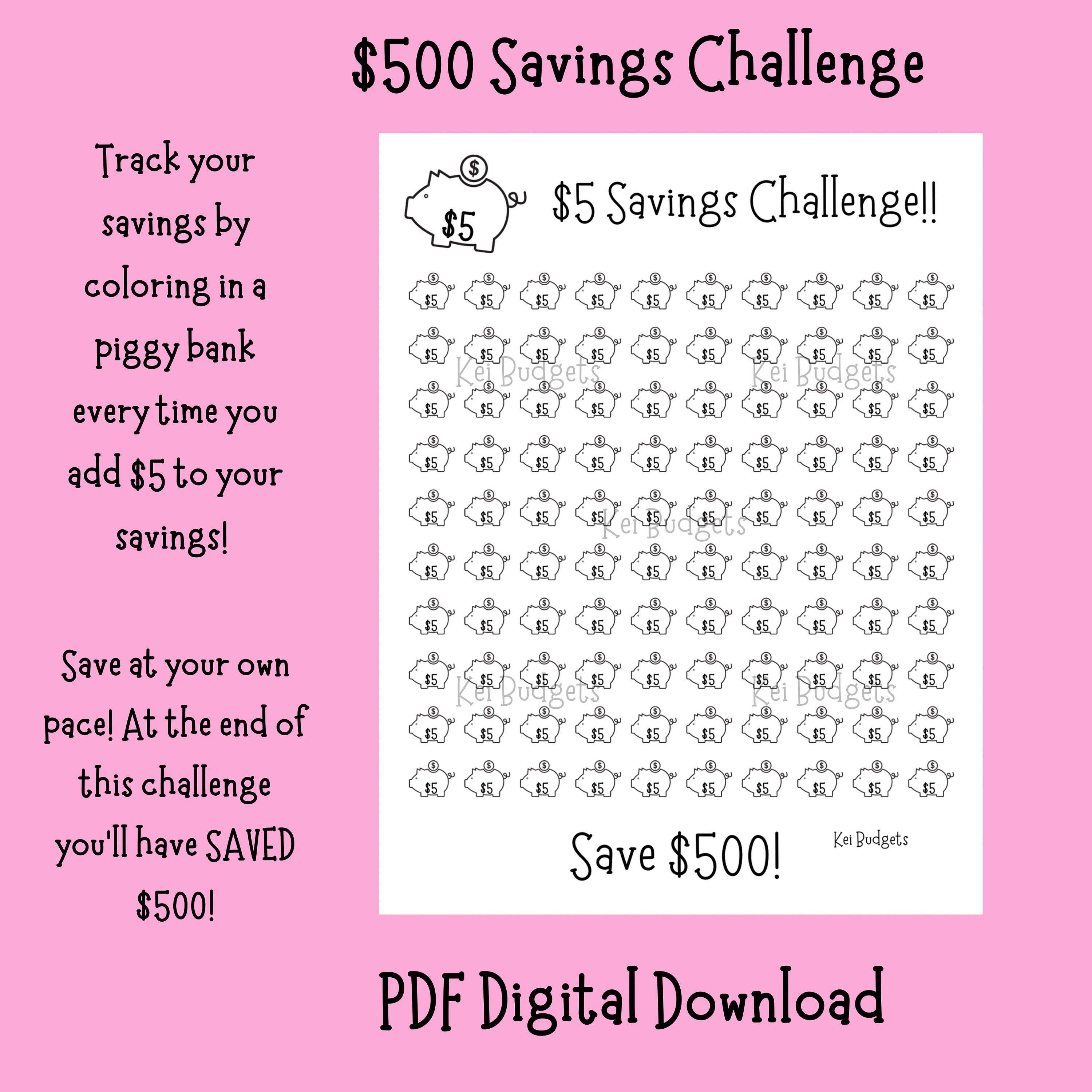 500 Dollar Savings Challenge Money Savings Challenge Etsy