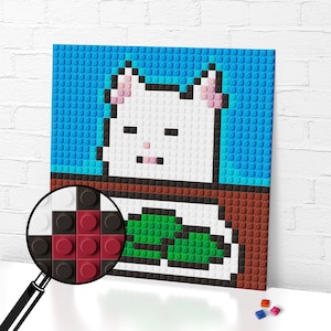 Confused Cat Meme Pixel Art/ Brick mosaic/ Gift for friends/ 10 x 10 inch (25,5 x 25,5 cm)
