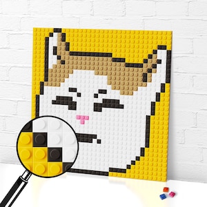 Cat No Banana Meme Pixel Art/ Brick mosaic/ Gift for friends/ 10 x 10 inch (25,5 x 25,5 cm)