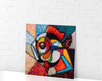 Pixel  Art Mosaic Bright Fish/Custom Gift/20x20 inch (51x51 cm)/Interior design/4096 bricks in box set/
