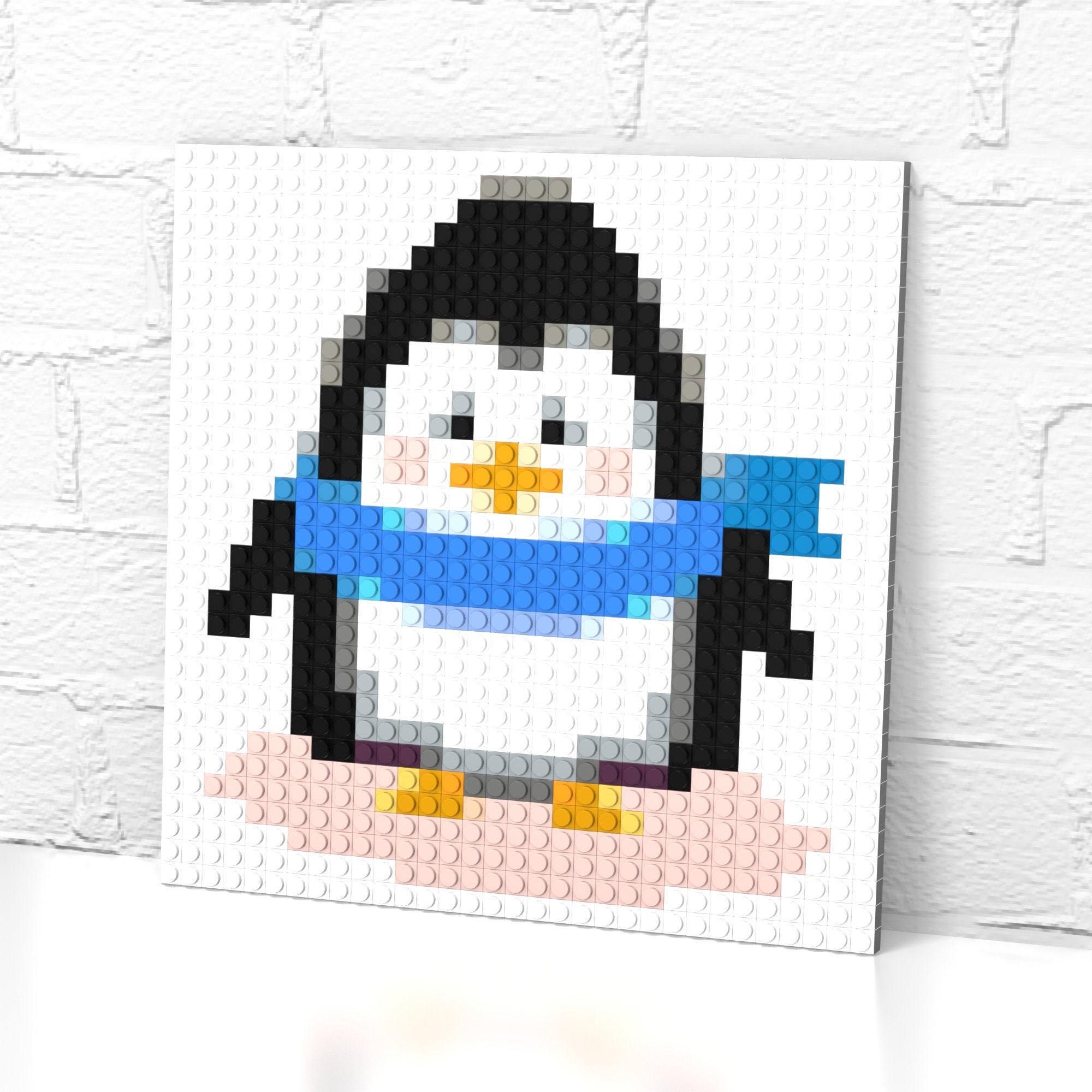 Lustiger kleiner Pinguin Pixel Kunst/Ziegelstein Mosaik Malerei/ Geschenk für Kinder/ Geschenk für Kinder/10 x 10 inch (25,5 x 25,5 cm)