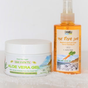 Organic Body Oil, Natural Sun Protection, Psoriasis Relief, Sea SkinCare, Dry Skin Lotion, Aloe Vera Gel, Sea Minerals, Carrots Tan, Travel