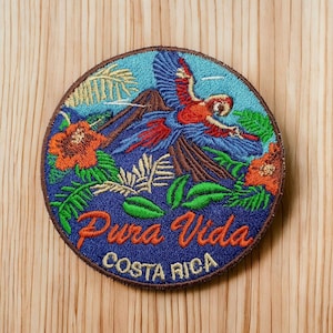 Costa Rica Patch Pura Vida Embroidery  Souvenir Macaw Hibiscus Gift