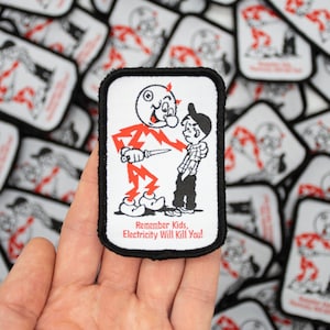 Reddy Kilowatt Patch - Remember Kids Electricity Will Kill You! Electrician Patch for Jackets Vintage Patch Gift for Electrician