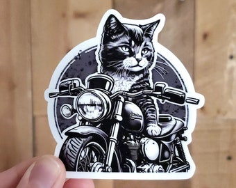 Motorcycle Helmet Sticker Cat on Motorcycle Sticker Gift for Cat Lovers Gift for Biker Motorcycle Helmet Decal Gift for Men Moto Sticker