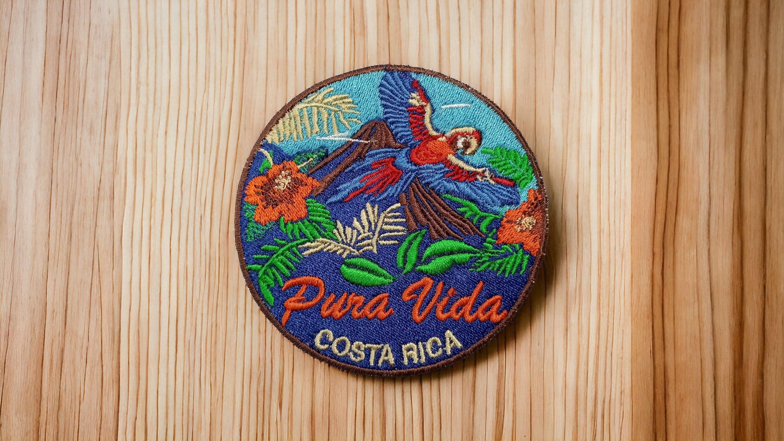 Costa Rica Patch Pura Vida Embroidery  Souvenir Macaw Hibiscus Gift
