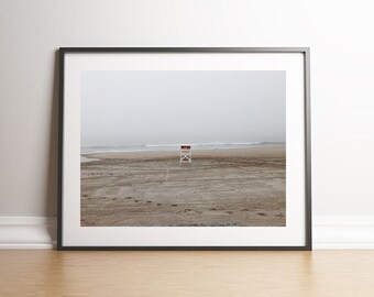 Foggy Gray Lifeguard Chair Scarborough Narragansett Rhode Island Beach | Instant Download Digital Print