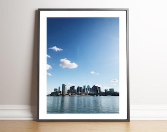 Boston Massachusetts City Skyline over Harbor Sailboats New England Summer | Digital Print Instant Download