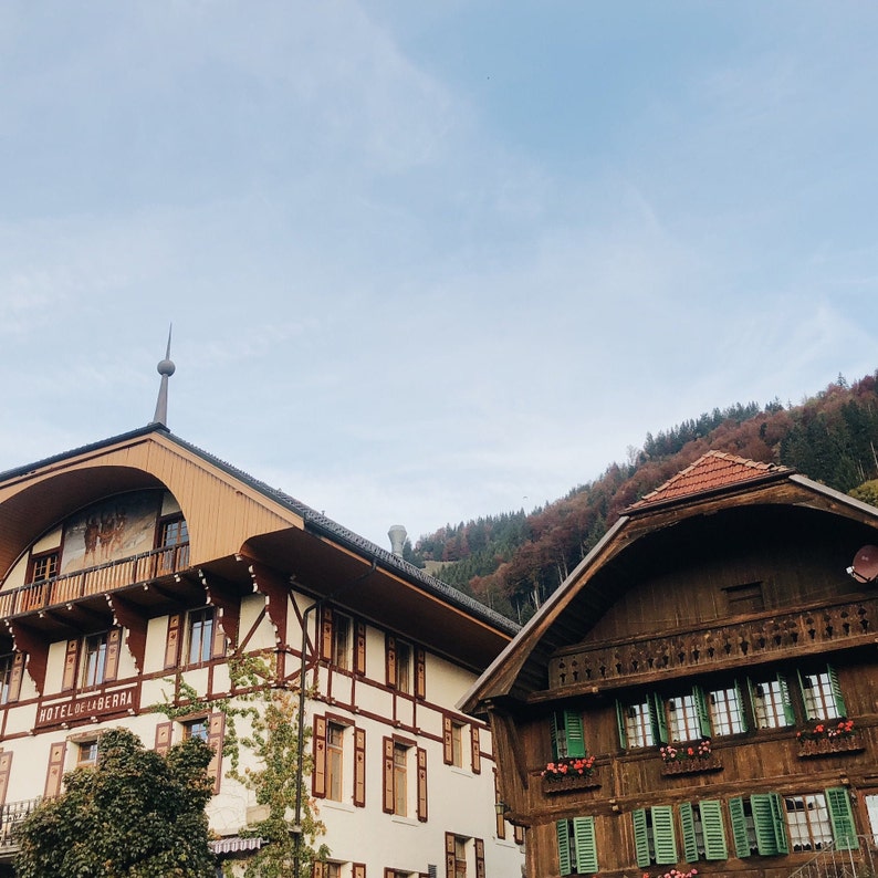 Digital Print Instant Download Switzerland European Countryside Hotel de Laberra in Cerniat