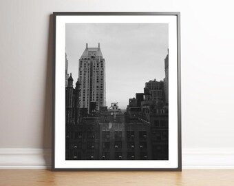 Manhattan Central Park Essex House Skyline Rooftops City View Black and White Fog | Digital Print Instant Download