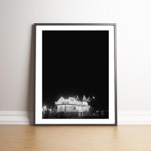 Narragansett Rhode Island Beach Karneval Fair Neon Lichter Sommer Ozean Neuengland schwarz und weiß | Sofortiger Download Digitaldruck
